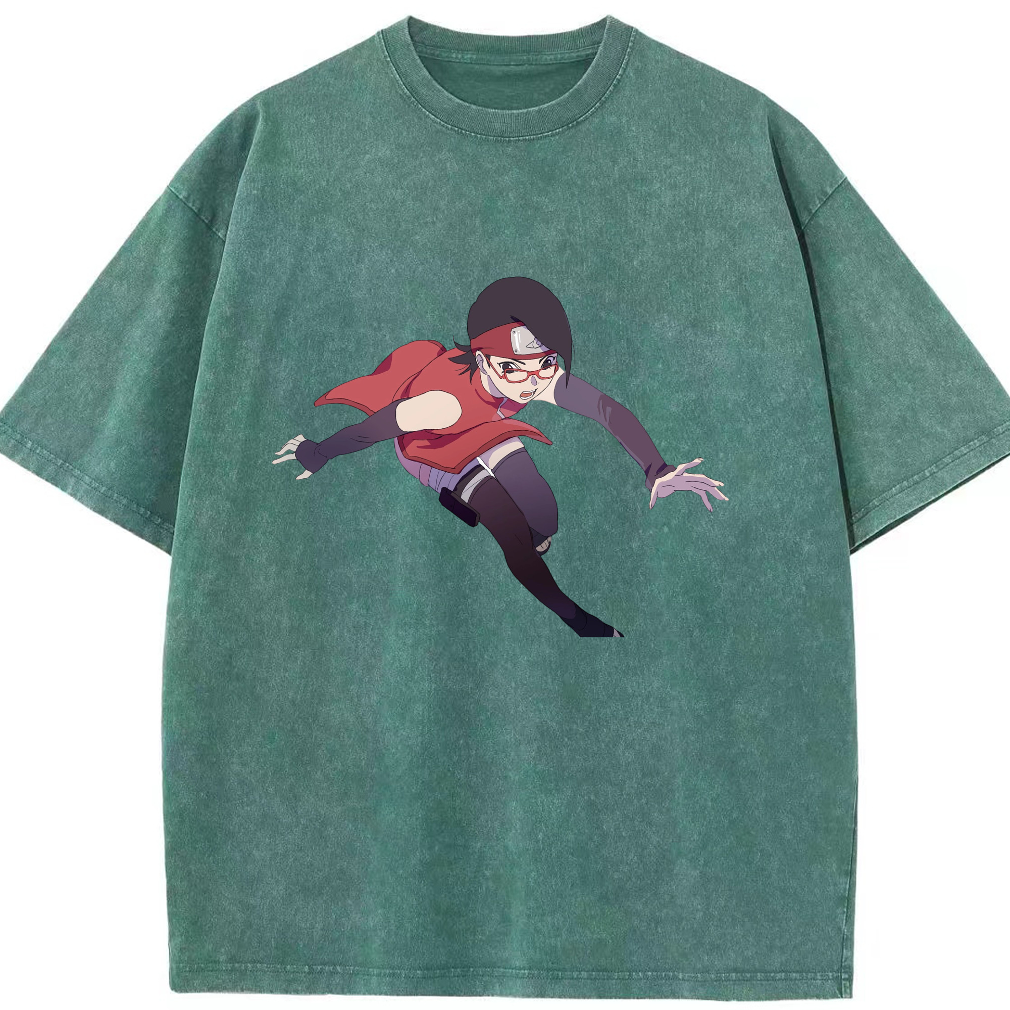 （画像用） NARUTO -ナルト- うちは サラダ Uchiha Sarada 綿100% ヴィンテージ風 半袖Tシャツ（フロントプリント）